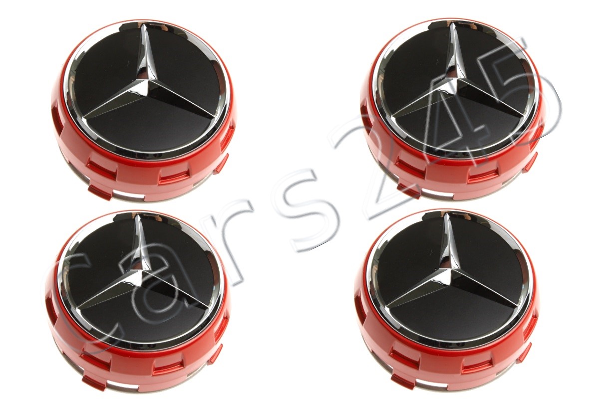 Genuine Mercedes AMG 75mm Red Surround Wheel Center Caps 4 pcs