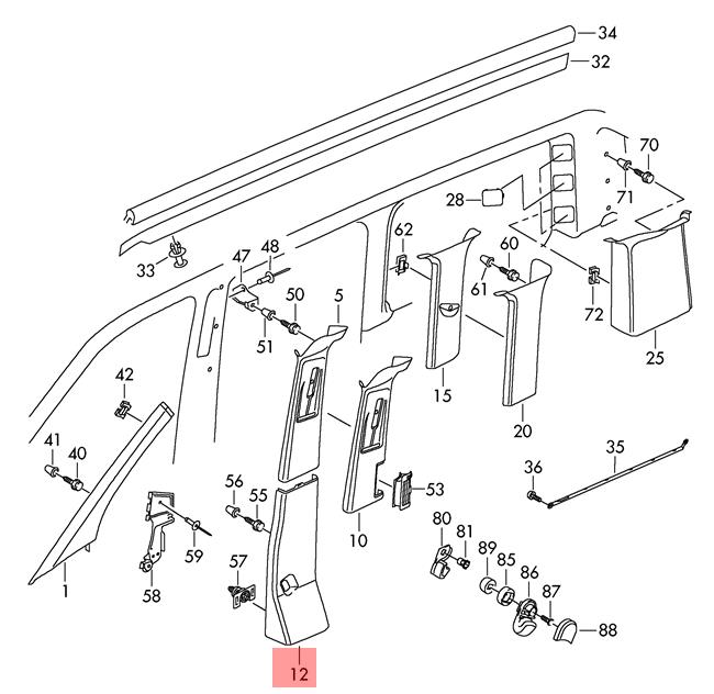 Genuine Volkswagen B-Pillar Trim NOS VW Transporter 7H0867286CR3U6 | EBay