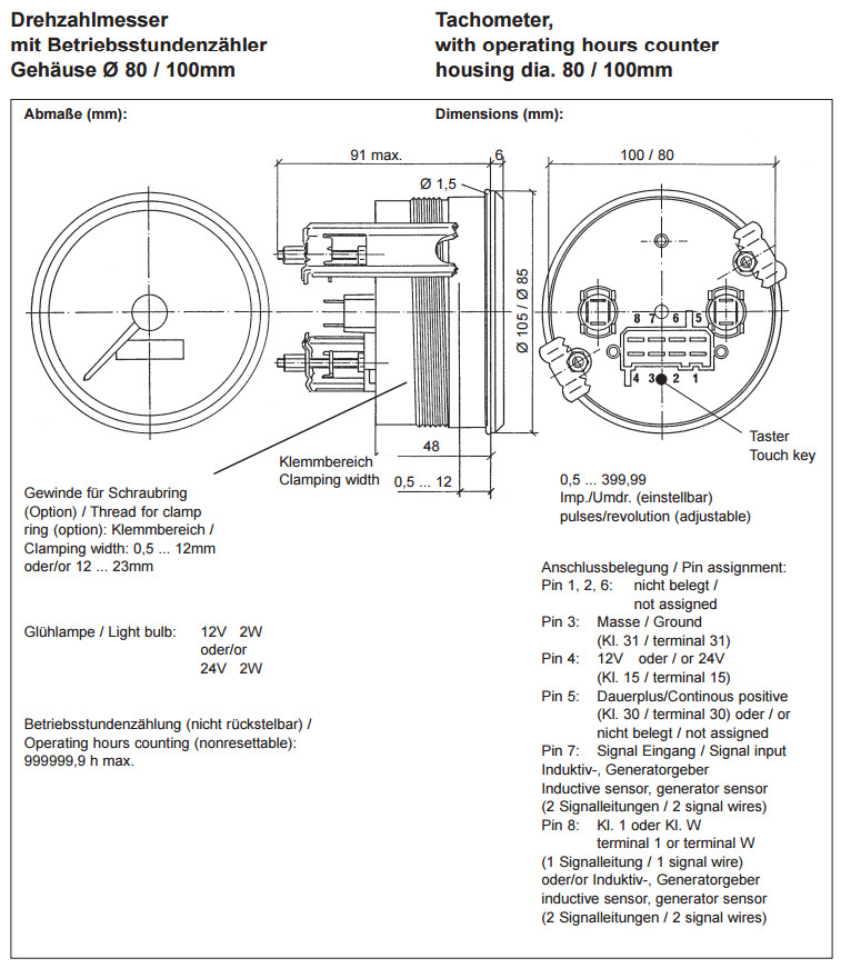 VDO Cockpit International Tachometer LCD Gauge 4000 RPM 80mm 3.1" 333